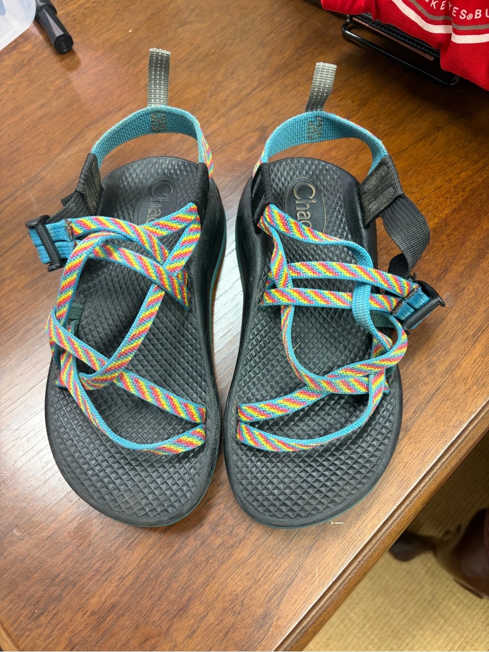 Chaco Kids Black Sandals with Rainbow Stripe Webbing
